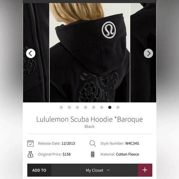 Lululemon Scuba Limited Edition Hiver (Baroque) 2013 Black Size 10 - Picture 7 of 10